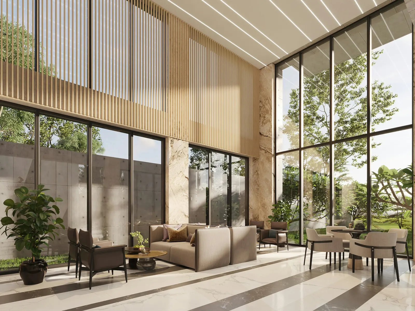 Double-height residential lobby lounge